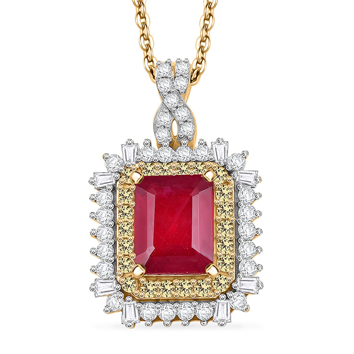 D'Joy Niassa Ruby (FF) and Multi Gemstone 4.50 ctw Pendant Necklace in 18K Vermeil Yellow Gold Over Sterling Silver 20 Inches