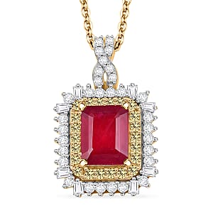 D'Joy Niassa Ruby (FF) and Multi Gemstone 4.50 ctw Pendant Necklace in 18K Vermeil Yellow Gold Over Sterling Silver 20 Inches