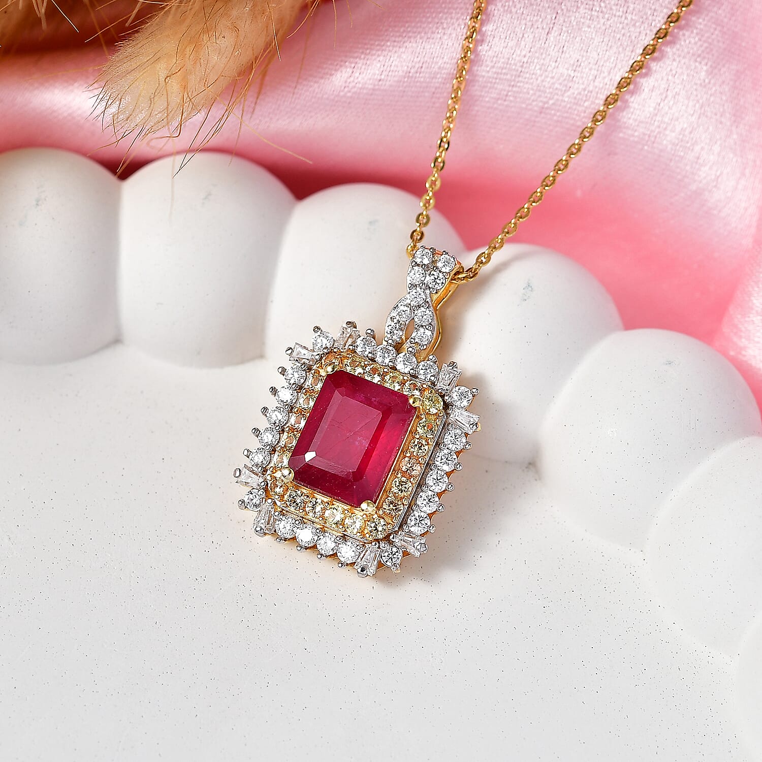 D'Joy Niassa Ruby (FF) and Multi Gemstone 4.50 ctw Pendant Necklace in 18K Vermeil Yellow Gold Over Sterling Silver 20 Inches