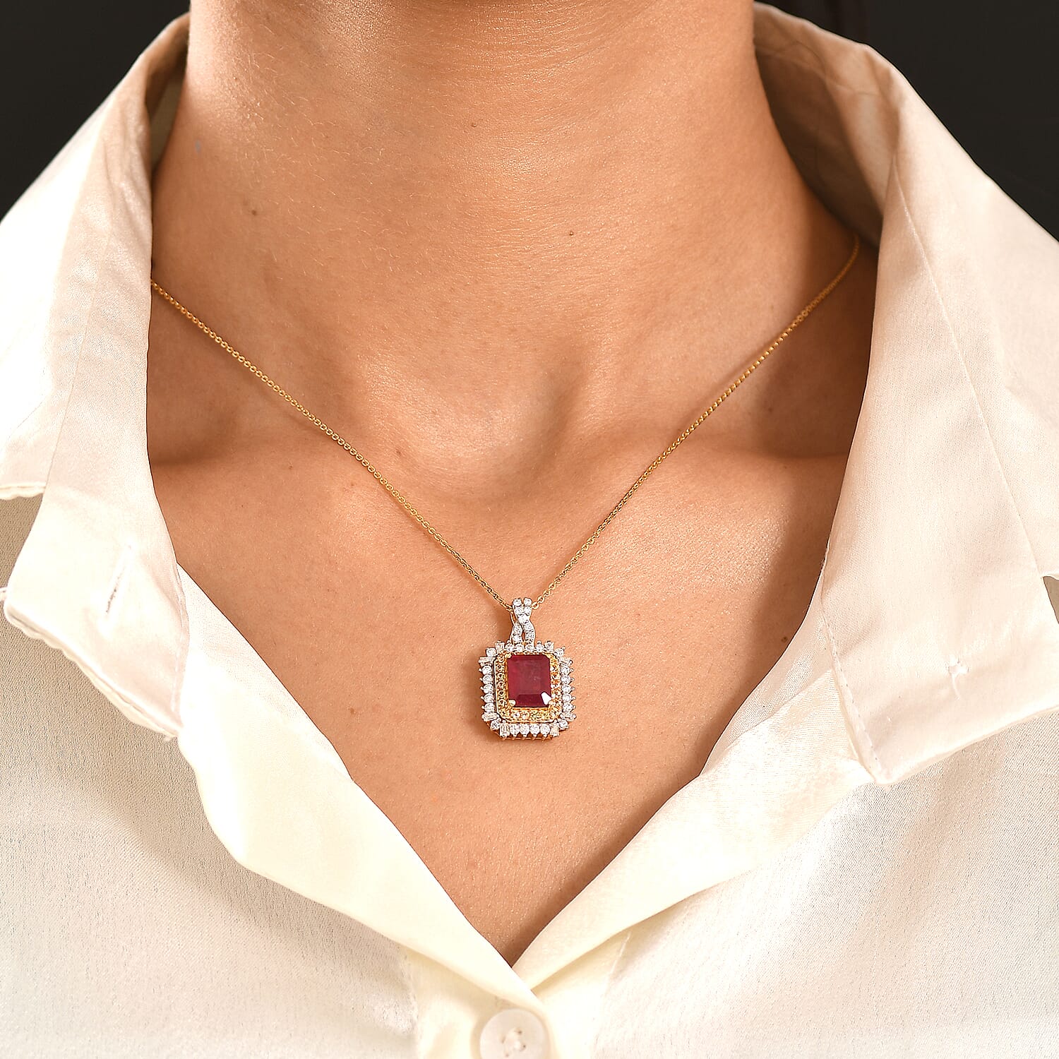 D'Joy Niassa Ruby (FF) and Multi Gemstone 4.50 ctw Pendant Necklace in 18K Vermeil Yellow Gold Over Sterling Silver 20 Inches