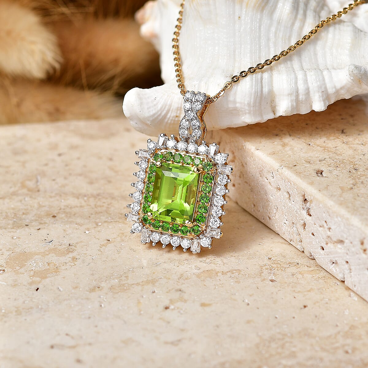 D'Joy Hebei Peridot and Multi Gemstone 3.50 ctw Pendant Necklace in 18K Vermeil Yellow Gold Over Sterling Silver 20 Inches image number 1