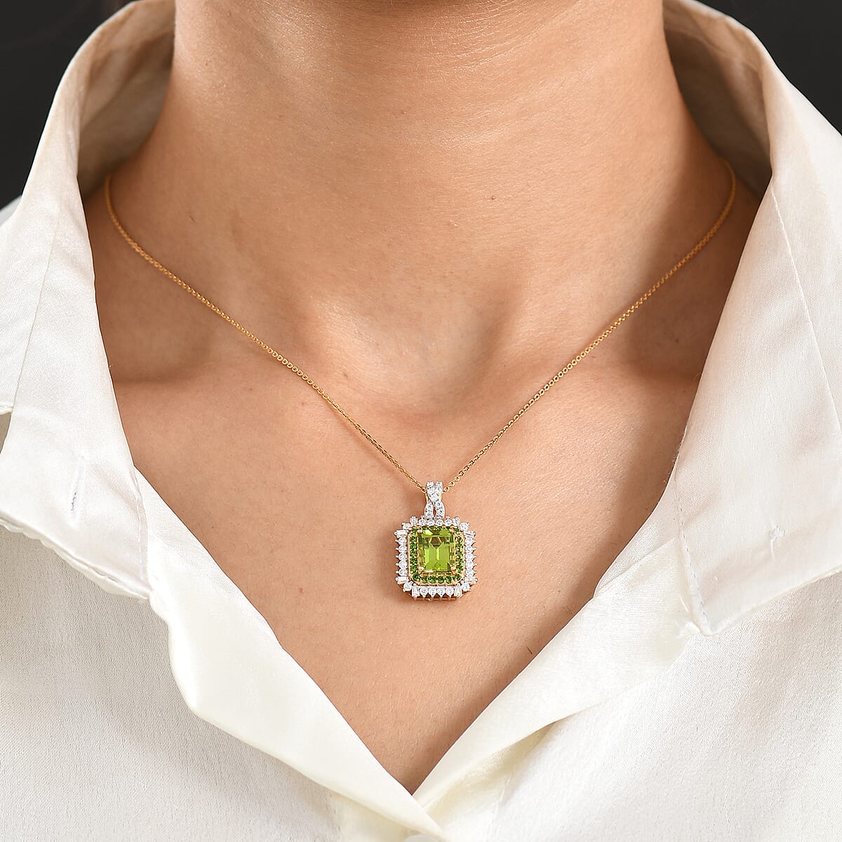 D'Joy Hebei Peridot and Multi Gemstone 3.50 ctw Pendant Necklace in 18K Vermeil Yellow Gold Over Sterling Silver 20 Inches image number 2