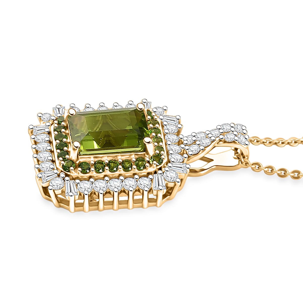 D'Joy Hebei Peridot and Multi Gemstone 3.50 ctw Pendant Necklace in 18K Vermeil Yellow Gold Over Sterling Silver 20 Inches image number 3