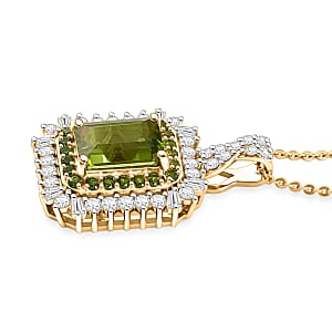 D'Joy Hebei Peridot and Multi Gemstone 3.50 ctw Pendant Necklace in 18K Vermeil Yellow Gold Over Sterling Silver 20 Inches