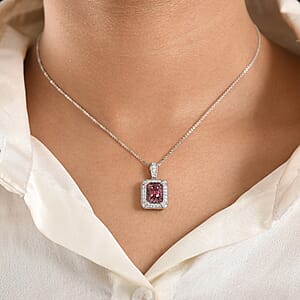 D'Joy Ouro Fino Rubellite and Moissanite 1.30 ctw Pendant Necklace in Rhodium Over Sterling Silver 20 Inches 