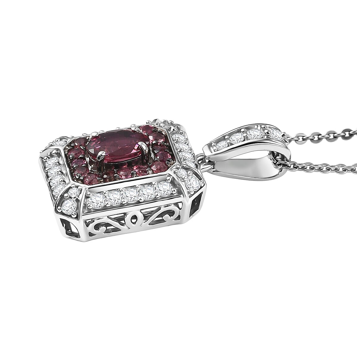 D'Joy Ouro Fino Rubellite and Moissanite 1.30 ctw Pendant Necklace in Rhodium Over Sterling Silver 20 Inches  image number 3