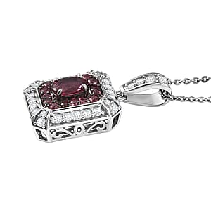 D'Joy Ouro Fino Rubellite and Moissanite 1.30 ctw Pendant Necklace in Rhodium Over Sterling Silver 20 Inches 