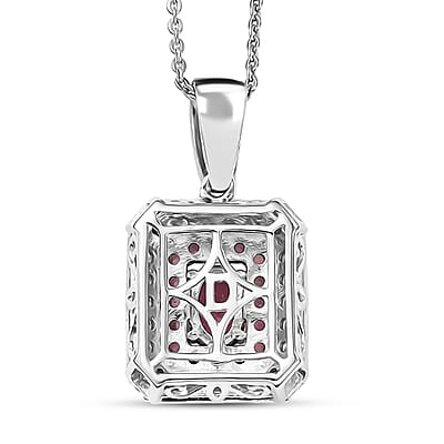 D'Joy Ouro Fino Rubellite and Moissanite 1.30 ctw Geometric Harmony Pendant Necklace in Rhodium Over Sterling Silver 20 Inches