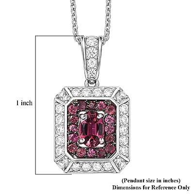 D'Joy Ouro Fino Rubellite and Moissanite 1.30 ctw Geometric Harmony Pendant Necklace in Rhodium Over Sterling Silver 20 Inches