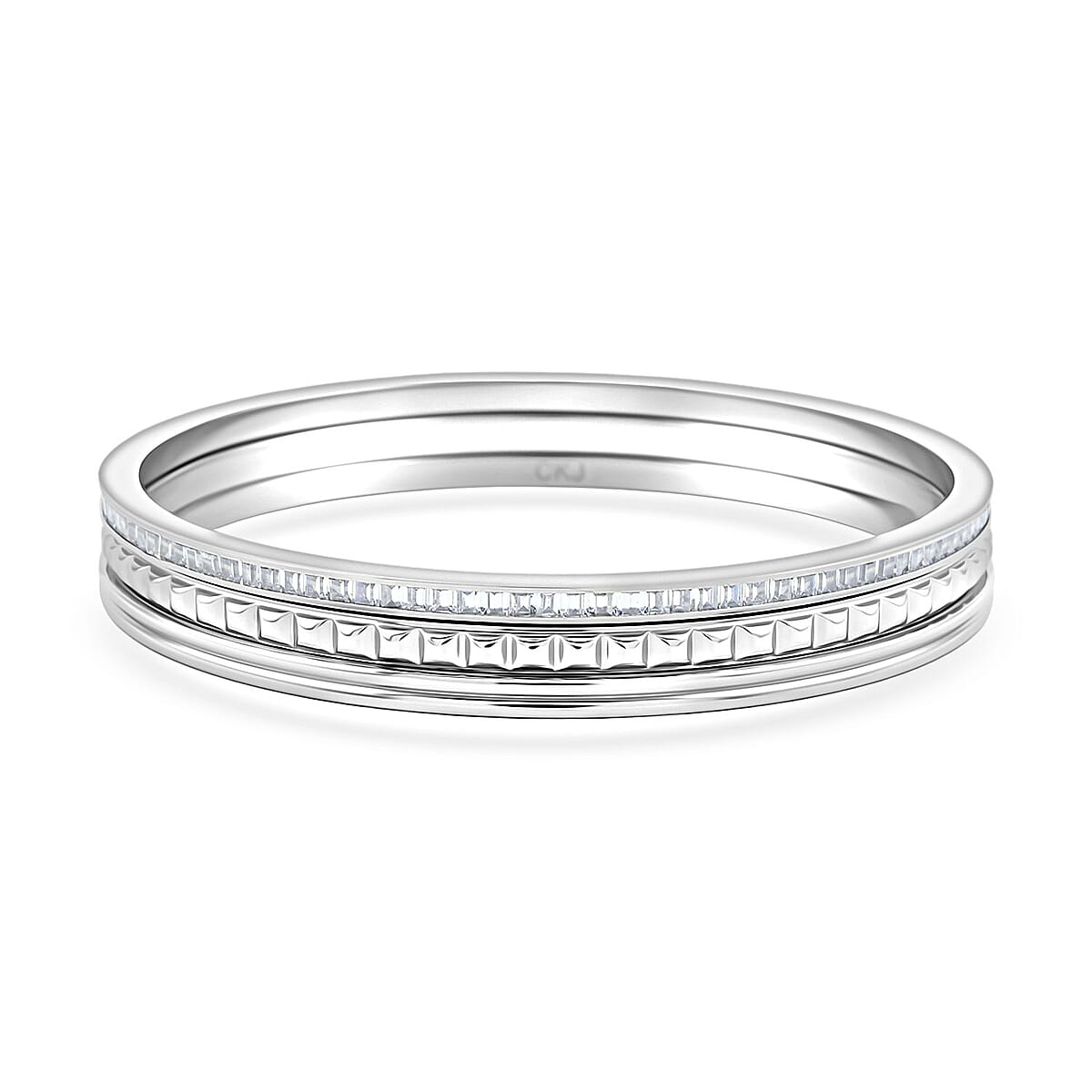 Calvin Klein Set of 3 - Simulated Diamond Bangle Bracelet in Stainless Steel (7.00 In) 4.00 ctw image number 0