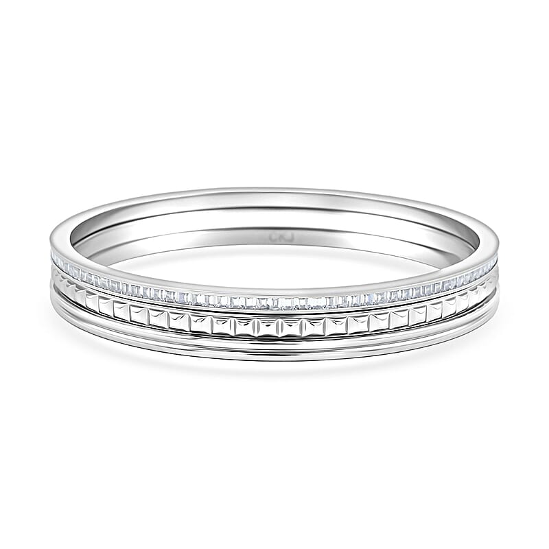 Calvin Klein Set of 3 - Simulated Diamond Bangle Bracelet in Stainless Steel (7.00 In) 4.00 ctw