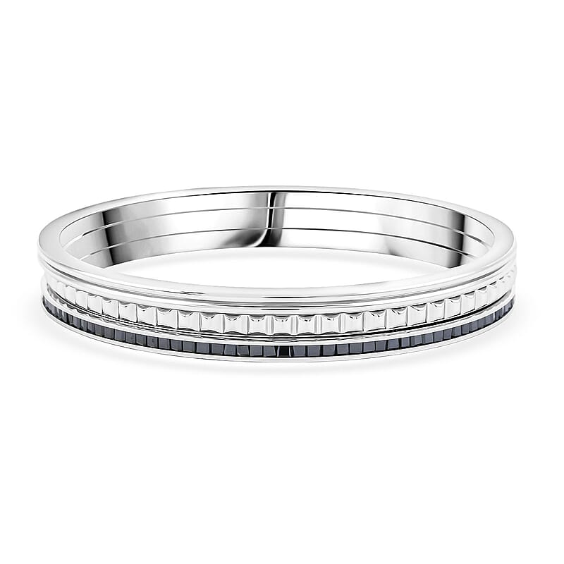 Calvin Klein Closeout Set of 3 - Simulated Black Diamond Bangle Bracelet in Stainless Steel (7.00 In) 4.00 ctw