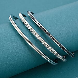 Calvin Klein Closeout Set of 3 - Simulated Black Diamond Bangle Bracelet in Stainless Steel (7.00 In) 4.00 ctw