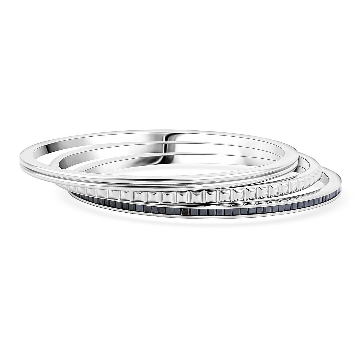 Calvin Klein Closeout Set of 3 - Simulated Black Diamond Bangle Bracelet in Stainless Steel (7.00 In) 4.00 ctw image number 3