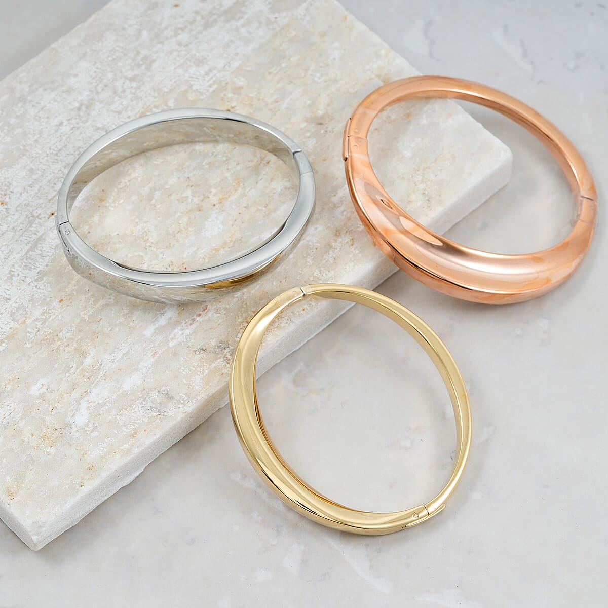 Calvin Klein Set of 3 Island Bangle Bracelet in ION Plated YRG and Stainless Steel (5.50 In) image number 1