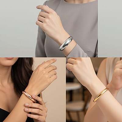 Calvin Klein Set of 3 Island Bangle Bracelet in ION Plated YRG and Stainless Steel (5.50 In)