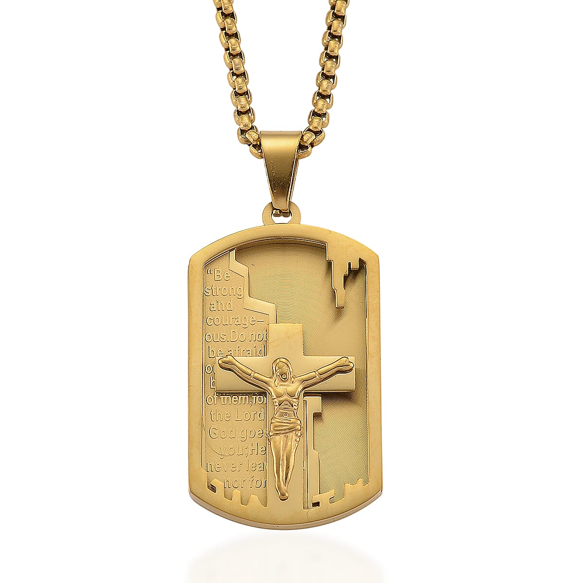 Divine Protection Crucifix Pendant Necklace (23.5 Inches) in ION Plated YG Stainless Steel