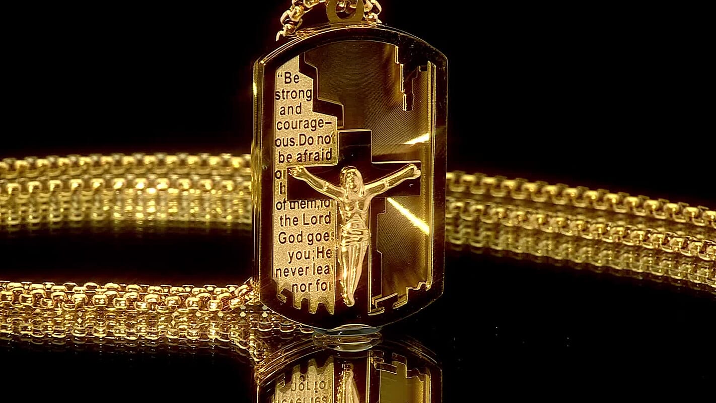 Divine Protection Crucifix Pendant Necklace (23.5 Inches) in ION Plated YG Stainless Steel