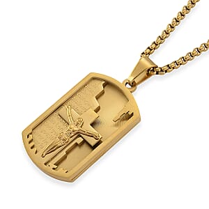 Padre Nuestro Crucifix Mens Pendant Necklace (23.5 Inches) in ION Plated YG Stainless Steel