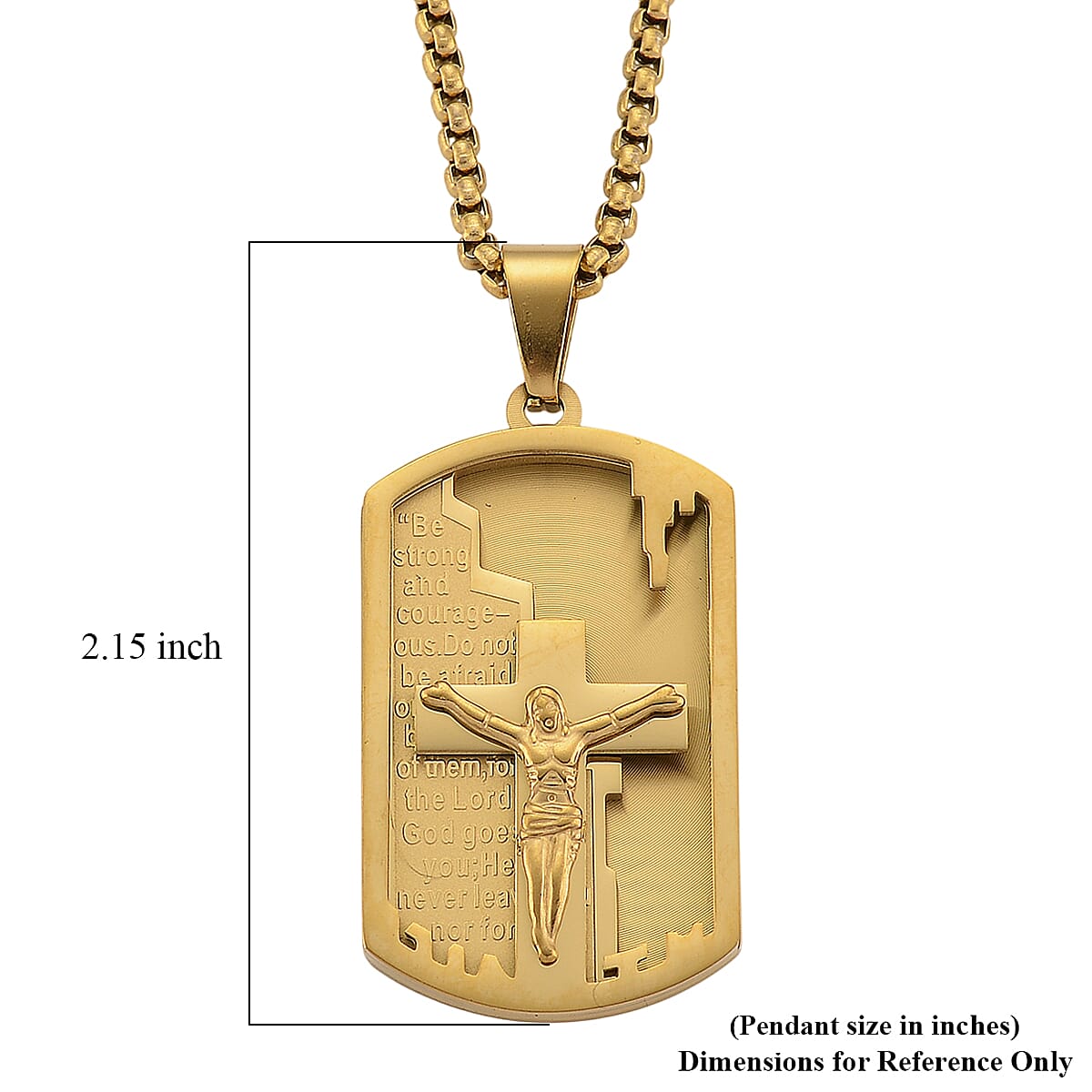 Padre Nuestro Crucifix Mens Pendant Necklace (23.5 Inches) in ION Plated YG Stainless Steel image number 6