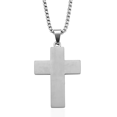 Padre Nuestro Cross Mens Pendant Necklace (23.5 Inches) in Stainless Steel