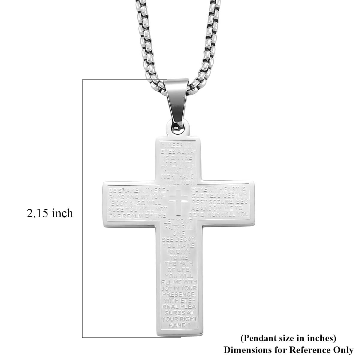 Padre Nuestro Cross Mens Pendant Necklace (23.5 Inches) in Stainless Steel