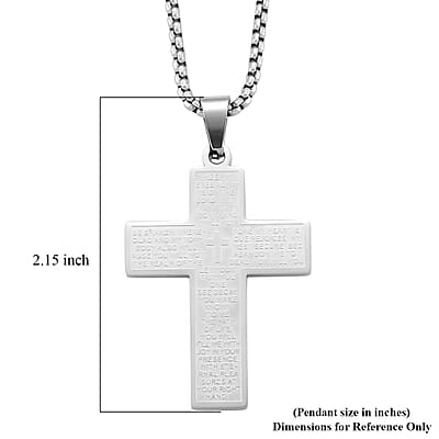 Padre Nuestro Cross Mens Pendant Necklace (23.5 Inches) in Stainless Steel