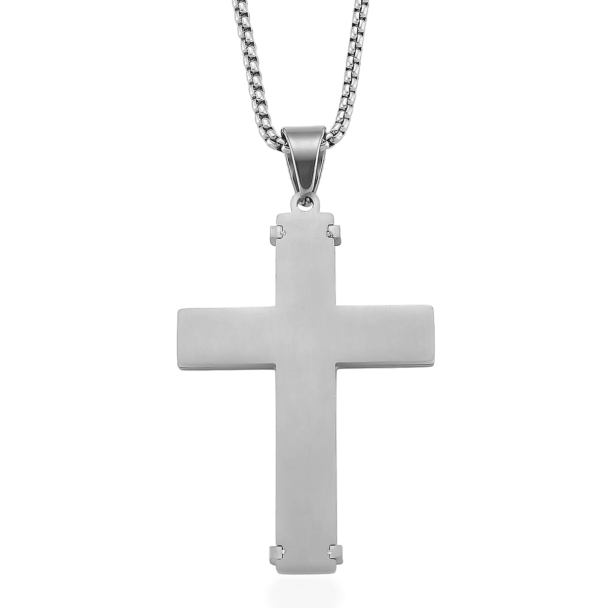 Padre Nuestro Cross Mens Pendant Necklace (23.5 Inches) in Stainless Steel image number 4