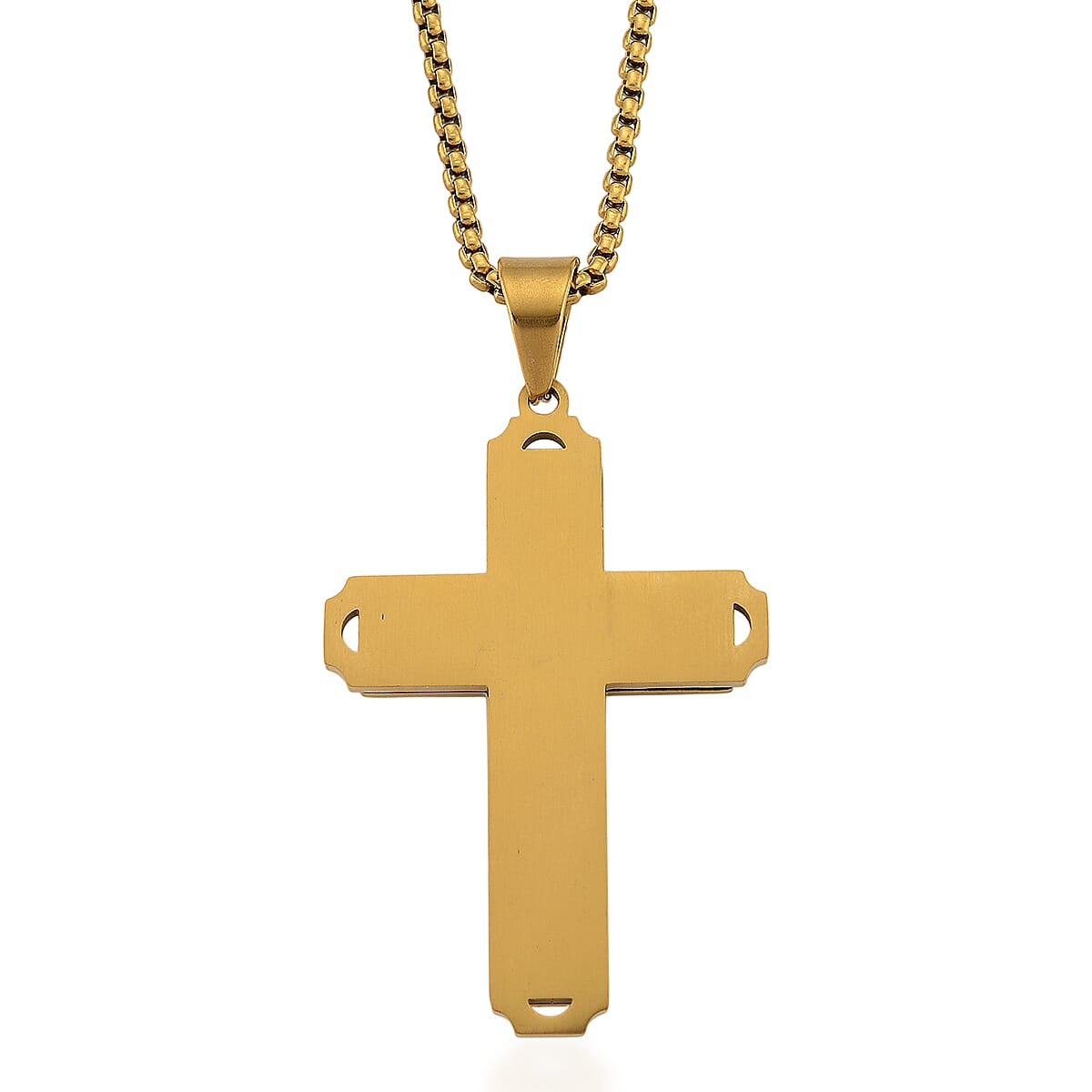 Padre Nuestro Cross Mens Pendant Necklace (23.5 Inches) in ION Plated YG Stainless Steel image number 4