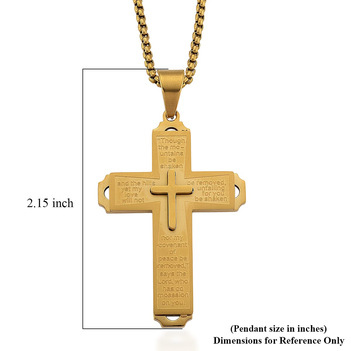 Padre Nuestro Cross Mens Pendant Necklace (23.5 Inches) in ION Plated YG Stainless Steel image number 6