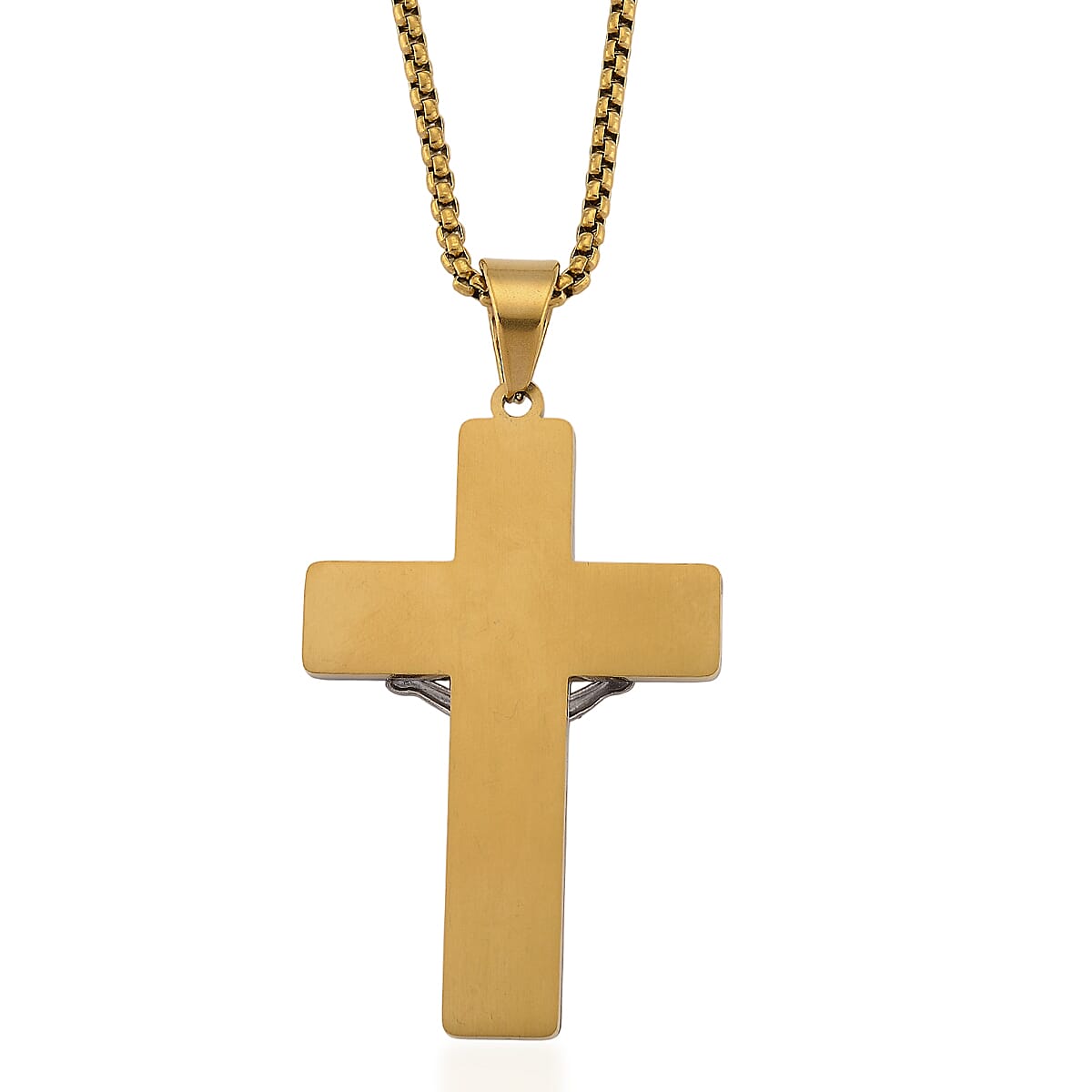 Our Father Two-Tone Crucifix Mens Pendant Necklace (23.5 Inches) in ION Plated YG and Stainless Steel image number 4