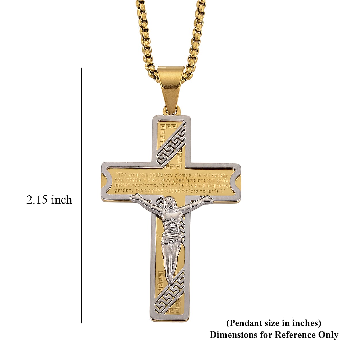 Our Father Two-Tone Crucifix Mens Pendant Necklace (23.5 Inches) in ION Plated YG and Stainless Steel image number 6