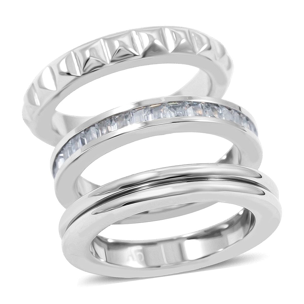 Calvin Klein Simulated Diamond Set of 3 Ring in Stainless Steel (Size 5.0) image number 0