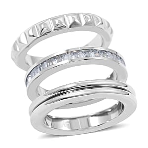 Calvin Klein Simulated Diamond Set of 3 Ring in Stainless Steel (Size 5.0)