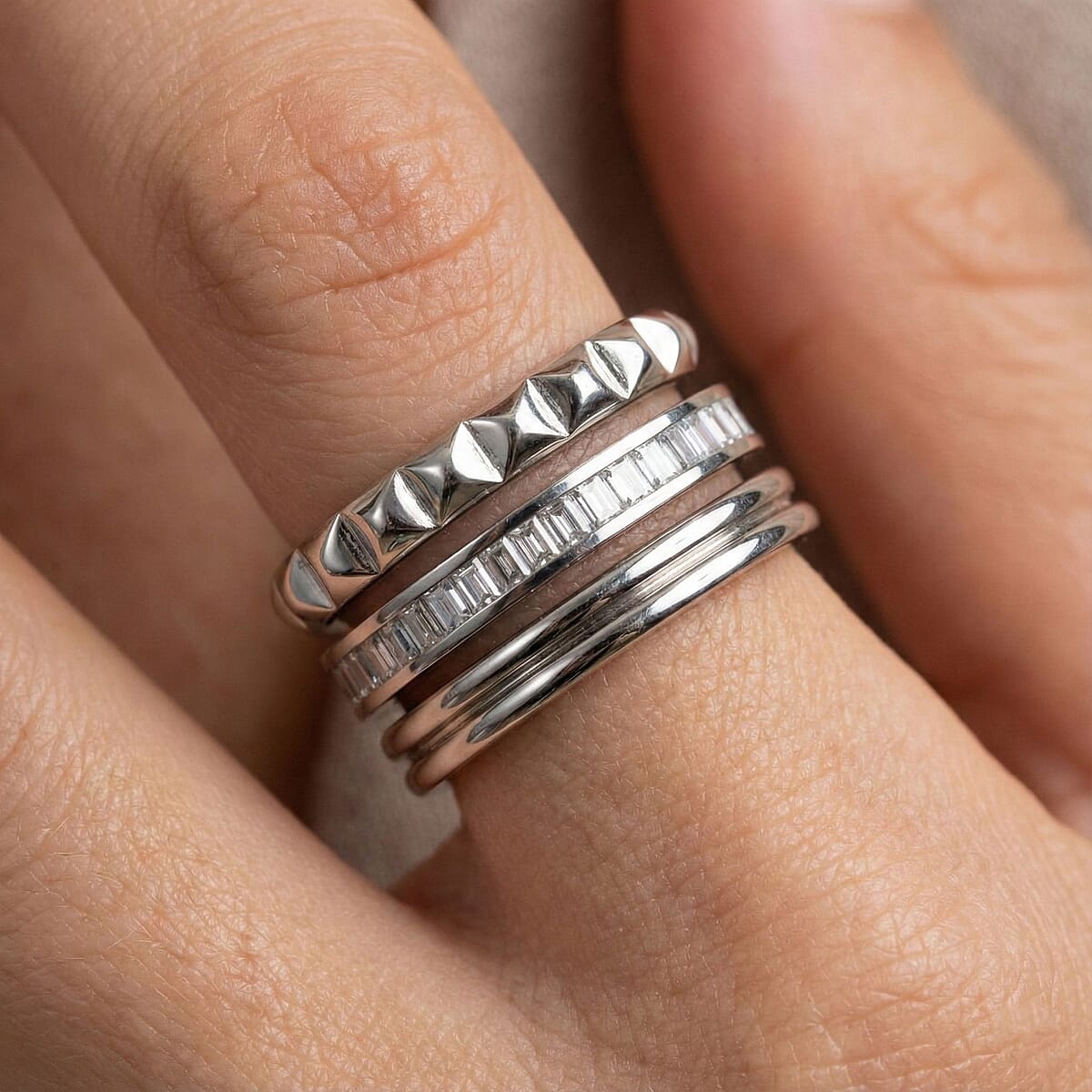 Calvin Klein Simulated Diamond Set of 3 Ring in Stainless Steel (Size 5.0) image number 2