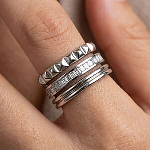 Calvin Klein Simulated Diamond Set of 3 Ring in Stainless Steel (Size 5.0)