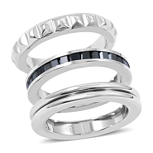 Calvin Klein Simulated Black Diamond Set of 3 Ring in Stainless Steel (Size 5.0)