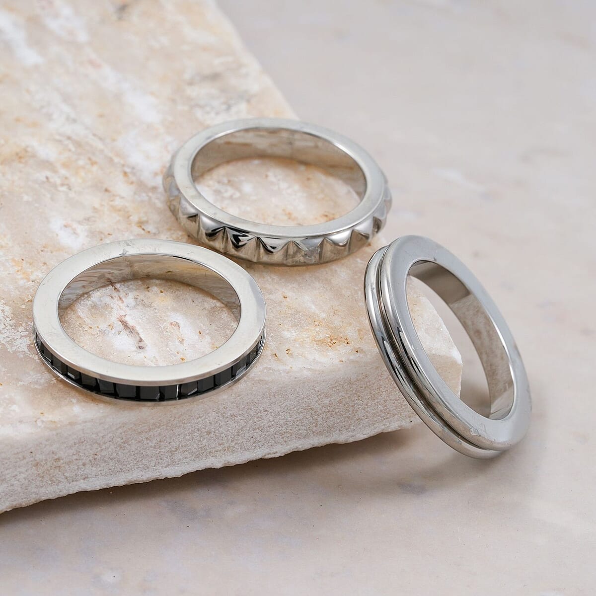 Calvin Klein Simulated Black Diamond Set of 3 Ring in Stainless Steel (Size 5.0) image number 1