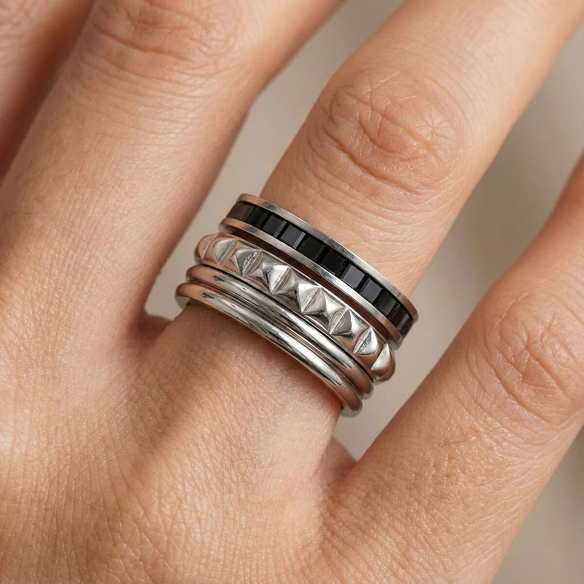 Calvin Klein Simulated Black Diamond Set of 3 Ring in Stainless Steel (Size 5.0) image number 2