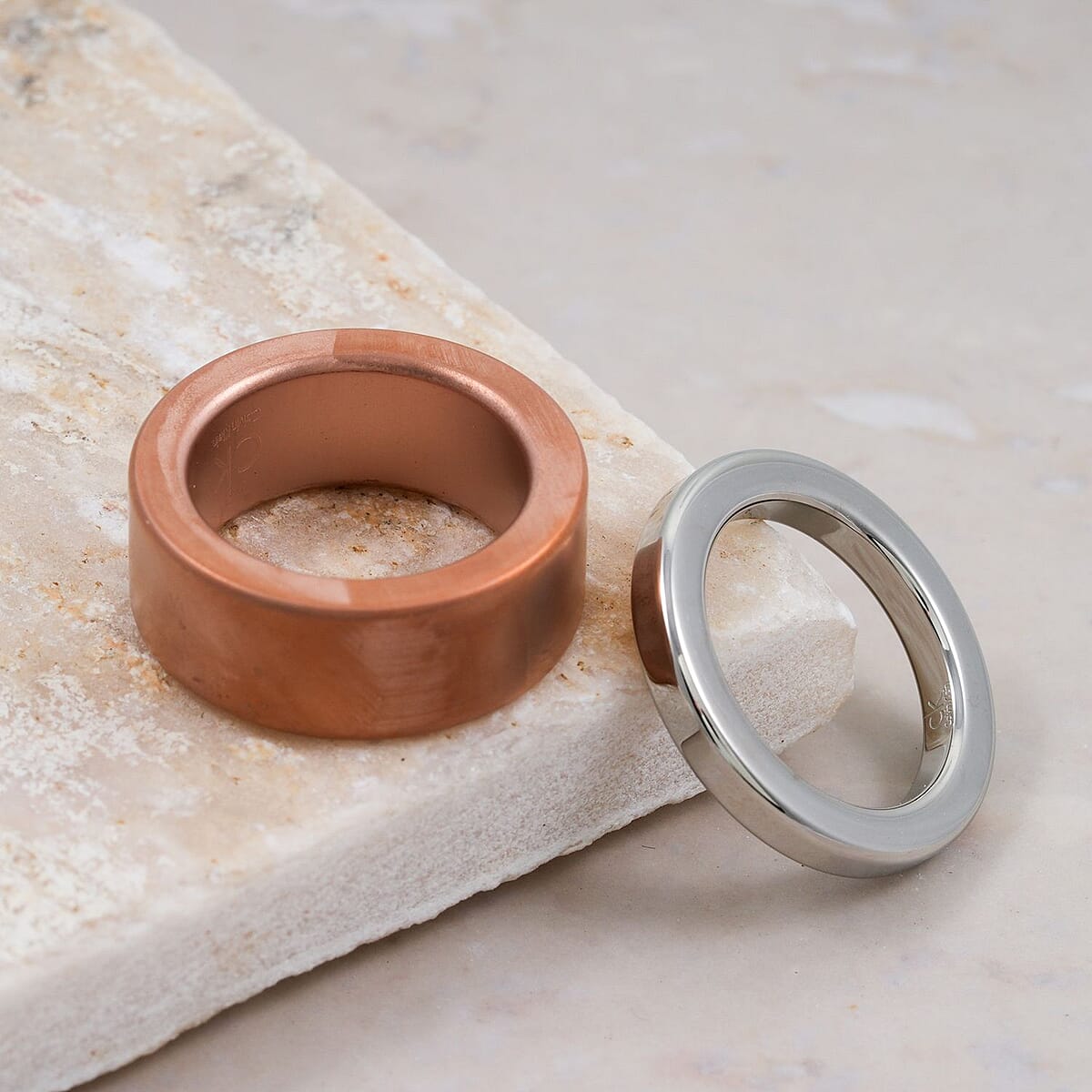 Calvin Klein Closeout Set of 2 Satisfaction Ring in ION Plated RG and Stainless Steel (Size 6) image number 1