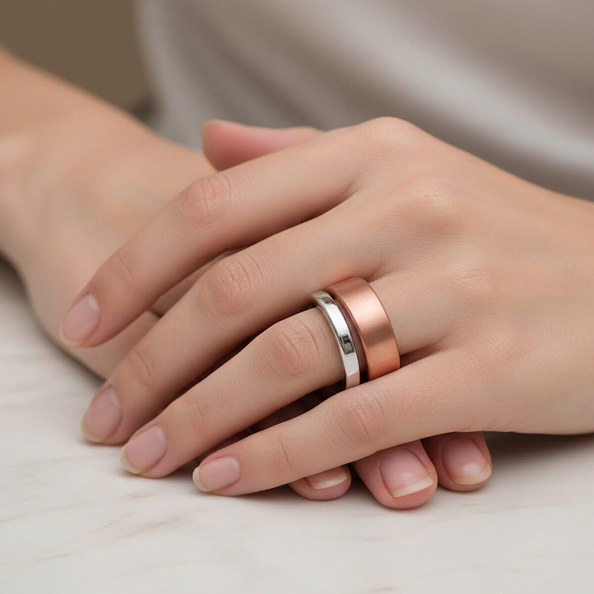 Calvin Klein Closeout Set of 2 Satisfaction Ring in ION Plated RG and Stainless Steel (Size 6) image number 2