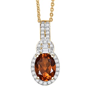 D'Joy AAA Ceylon Honey Garnet and Moissanite 1.80 ctw Solar Empress Pendant Necklace in 18K Vermeil Yellow Gold Over Sterling Silver 20 Inches 