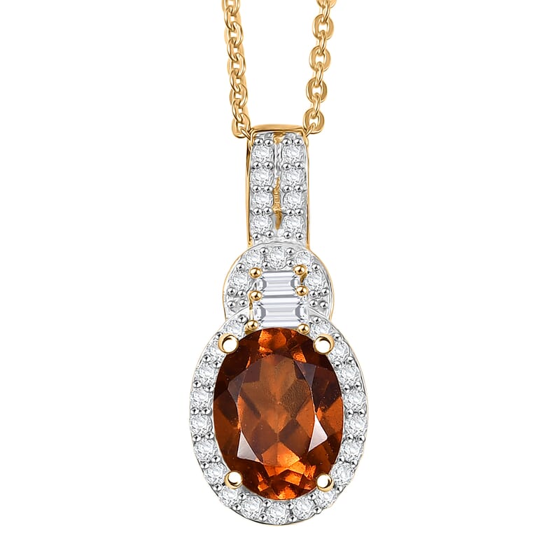D'Joy AAA Ceylon Honey Garnet, Moissanite Pendant Necklace in 18K Vermeil YG Over Sterling Silver 1.80 ctw (20 Inches)
