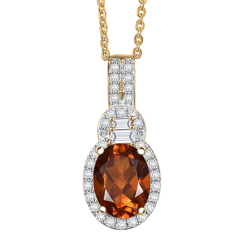 D'Joy AAA Ceylon Honey Garnet, Moissanite Pendant Necklace in 18K Vermeil YG Over Sterling Silver 1.80 ctw (20 Inches)