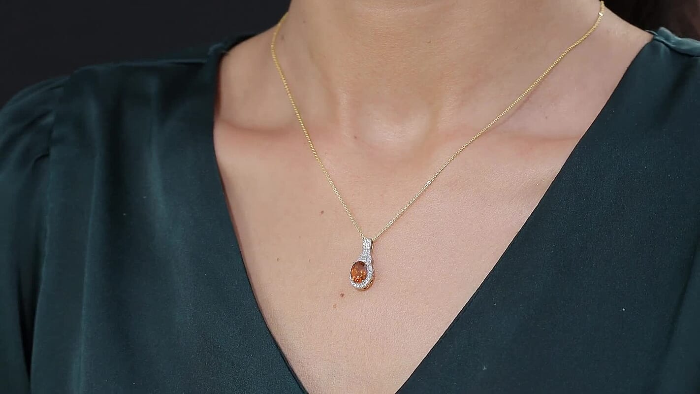 D'Joy AAA Ceylon Honey Garnet, Moissanite Pendant Necklace in 18K Vermeil YG Over Sterling Silver 1.80 ctw (20 Inches)