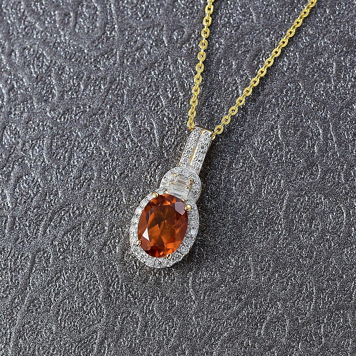 D'Joy AAA Ceylon Honey Garnet and Moissanite 1.80 ctw Solar Empress Pendant Necklace in 18K Vermeil Yellow Gold Over Sterling Silver 20 Inches  image number 1