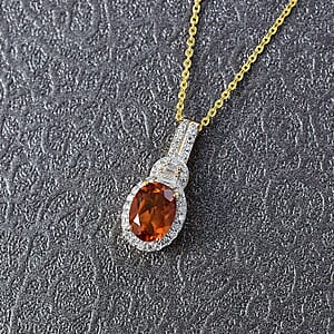 D'Joy AAA Ceylon Honey Garnet, Moissanite Pendant Necklace in 18K Vermeil YG Over Sterling Silver 1.80 ctw (20 Inches)