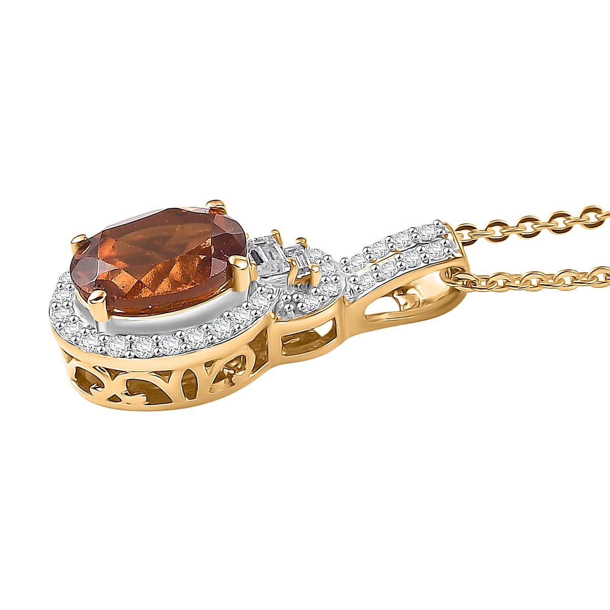 D'Joy AAA Ceylon Honey Garnet and Moissanite 1.80 ctw Solar Empress Pendant Necklace in 18K Vermeil Yellow Gold Over Sterling Silver 20 Inches  image number 3