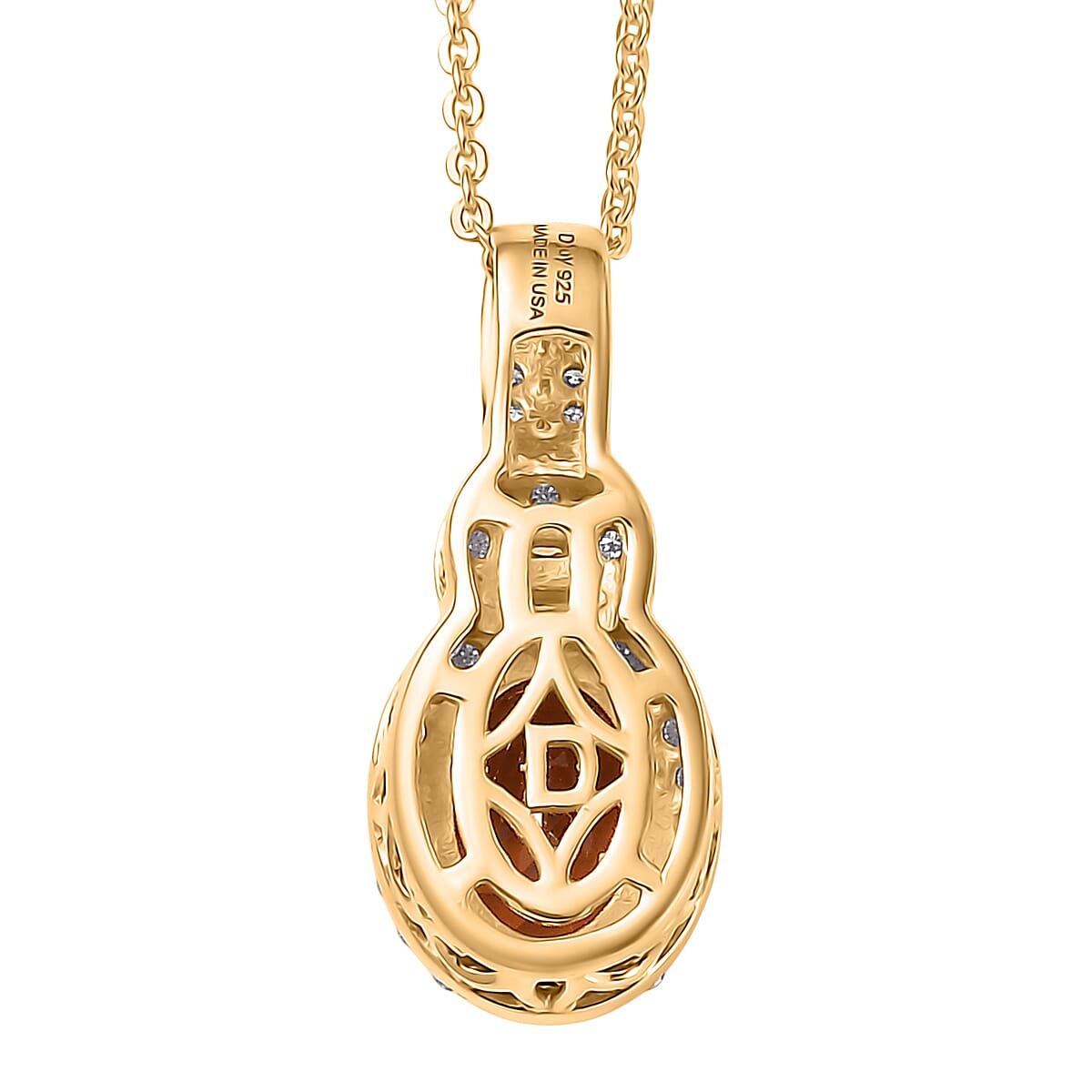 D'Joy AAA Ceylon Honey Garnet, Moissanite Pendant Necklace in 18K Vermeil YG Over Sterling Silver 1.80 ctw (20 Inches)