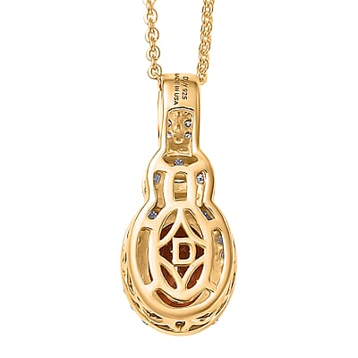 D'Joy AAA Ceylon Honey Garnet, Moissanite Pendant Necklace in 18K Vermeil YG Over Sterling Silver 1.80 ctw (20 Inches)